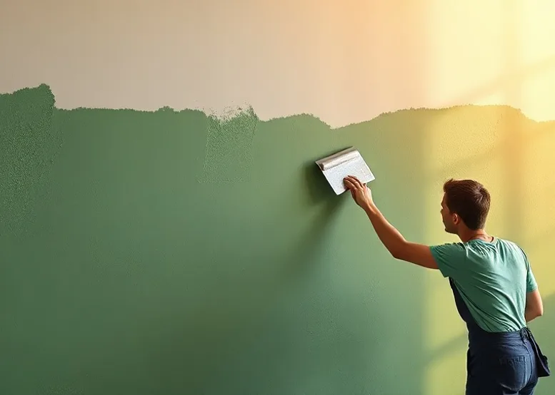 Application d'un enduit décoratif à la lisseuse sur un mur