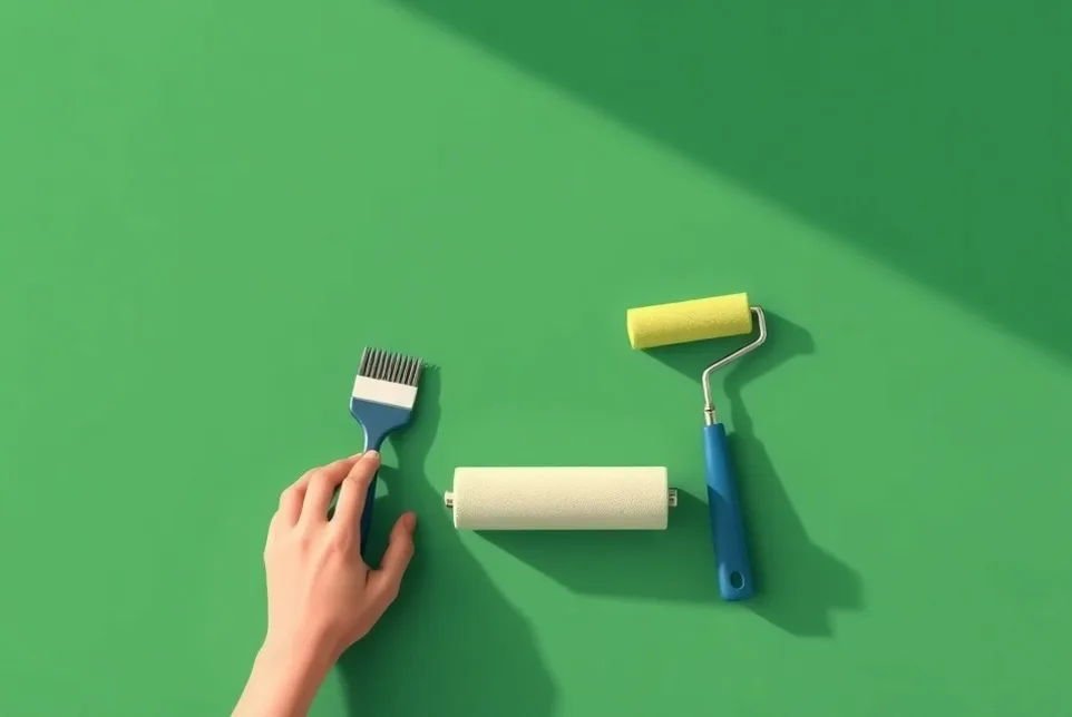 Outils de peinture disposés dans l'ordre des étapes du chantier
